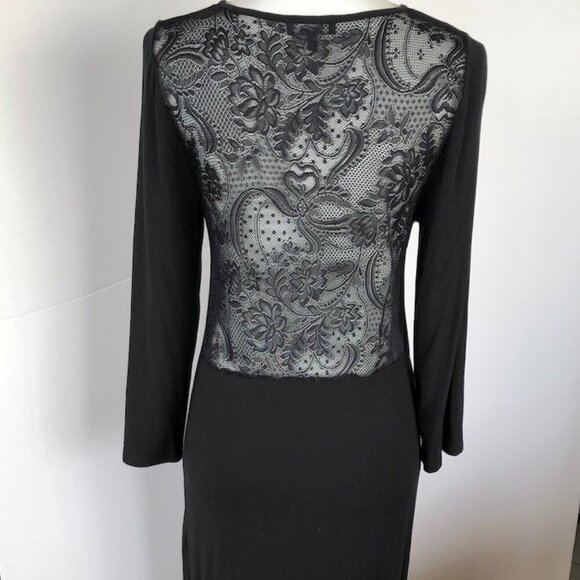 ARITZIA's BABATON Lace Back BodyCon Midi Black, Modal Jersey Long Sleeve US L - Picture 6 of 16
